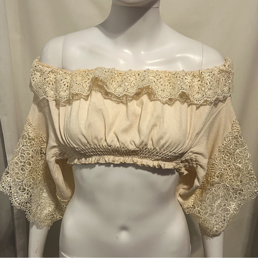 Urisme Sz S Cream Off The Shoulder Lace Crop Top Peasant Blouse Boho Gypsy
